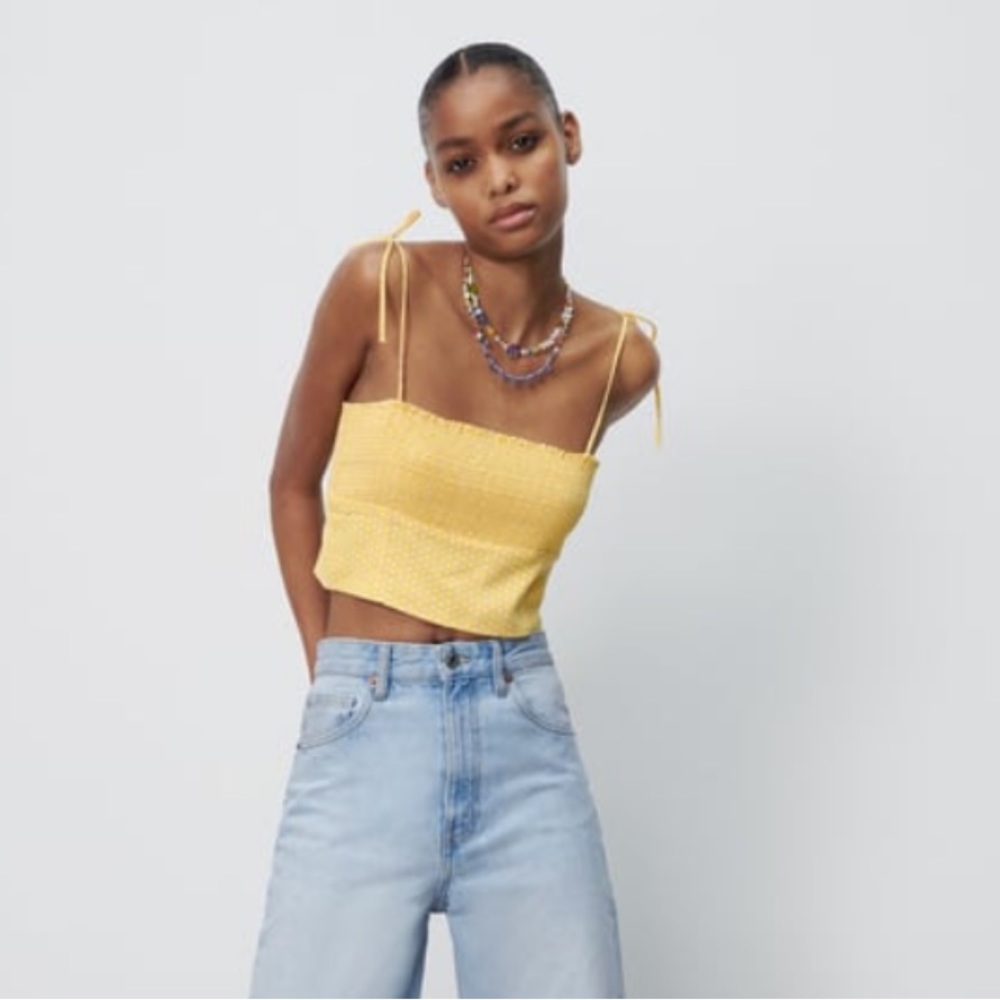 Zara Cropped Yellow Polka Dot Top